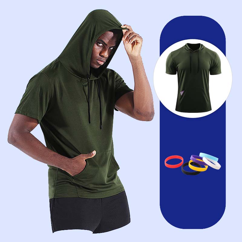 Herrmodell i stor storlek med huva Quick Dry Fitness T-Shirt🏋️♂️