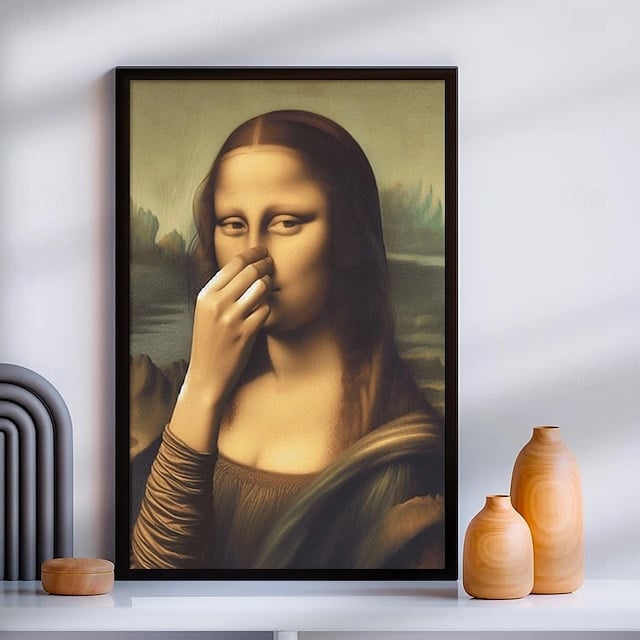 Imitatie Mona Lisa kunstdecoratie, grappige vintage toilet humor kamerdecoratie