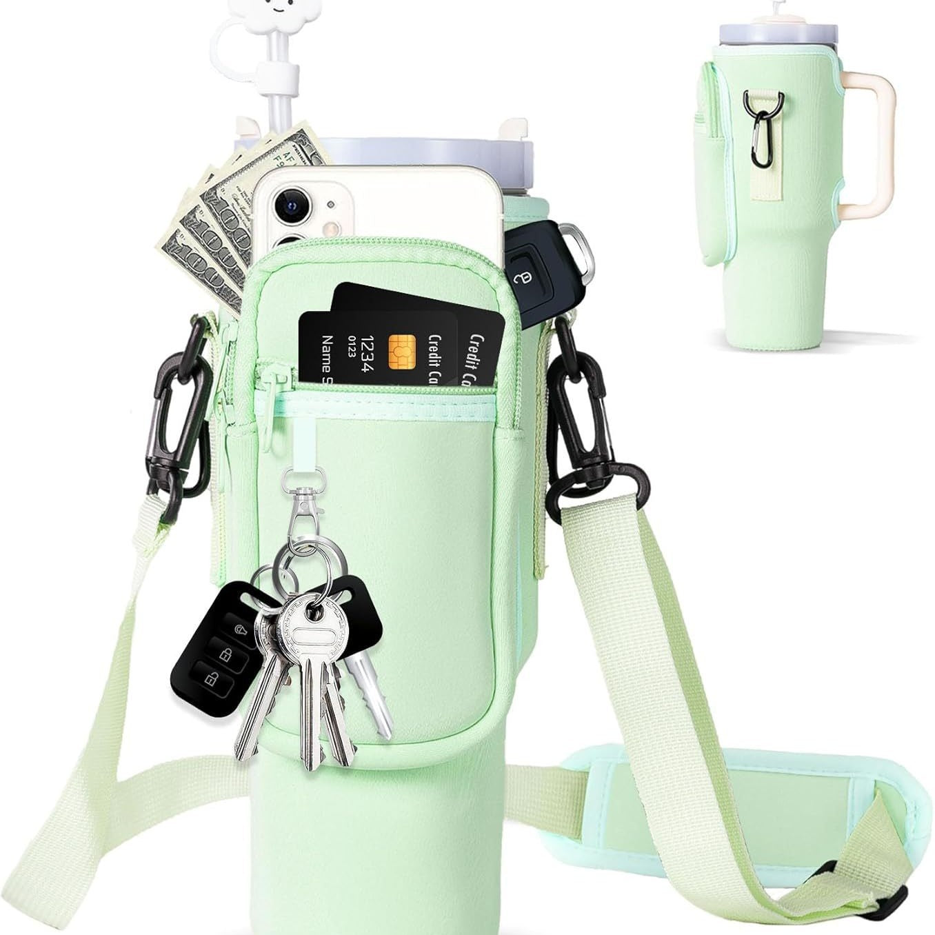 Adjustable Shoulder Bag With Thermos Mug Holder for 40oz