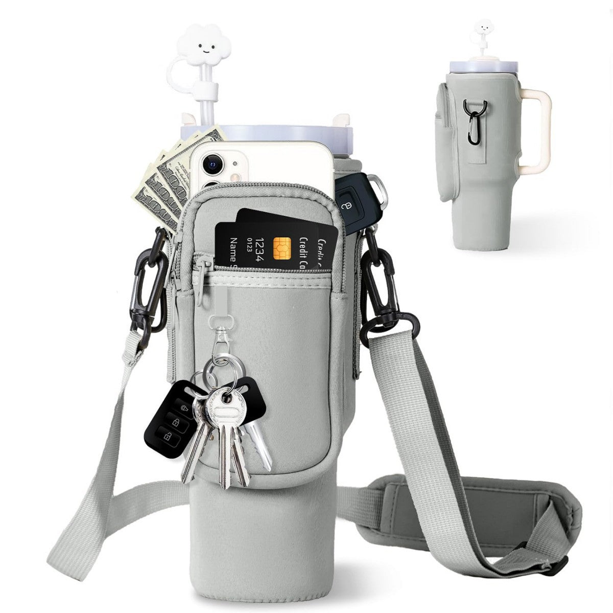 Adjustable Shoulder Bag With Thermos Mug Holder for 40oz