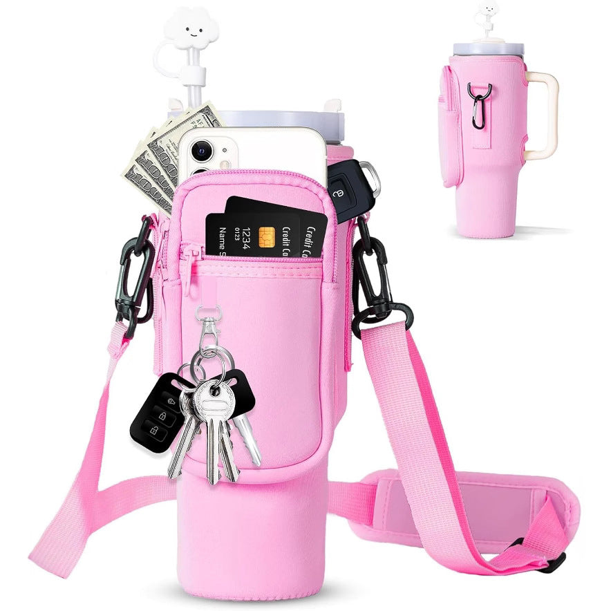 Adjustable Shoulder Bag With Thermos Mug Holder for 40oz