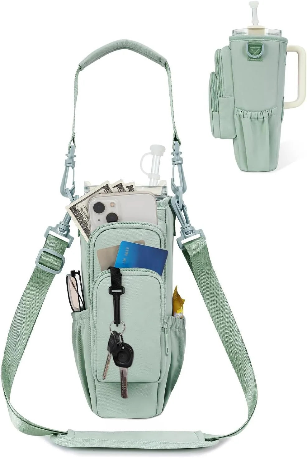 Adjustable Shoulder Bag With Thermos Mug Holder for 40oz