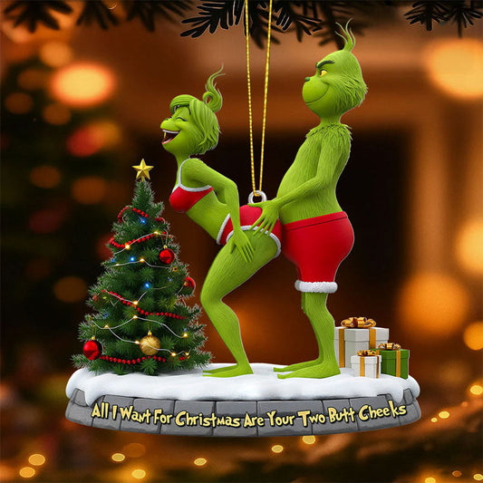 🎄 Playful Green Couple 3D Ornament – Christmas Gift 💚