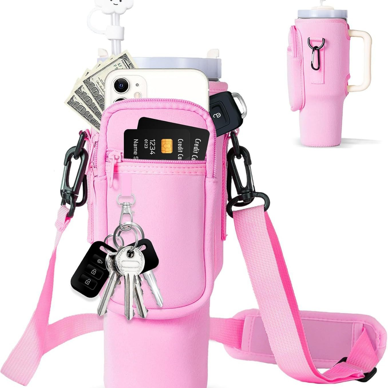 Adjustable Shoulder Bag With Thermos Mug Holder for 40oz