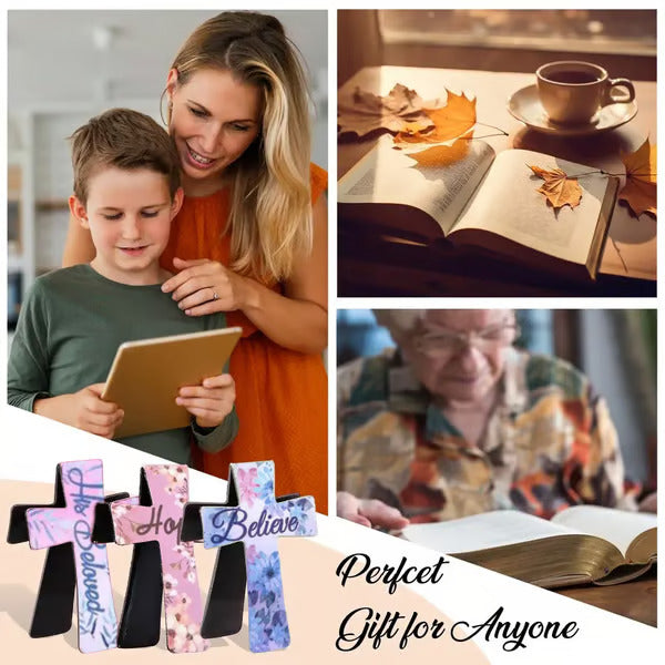 📖 16-pack Magnetiska Korsbokmärken ✝️ | Bibelvers & Blommor | Perfekt Gåva