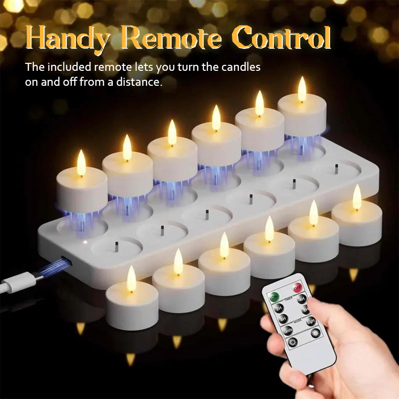 🕯️Uppladdningsbara LED-värmeljus (flameless) – Skapa levande stämning – utan brandris