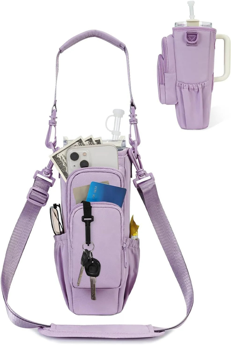 Adjustable Shoulder Bag With Thermos Mug Holder for 40oz