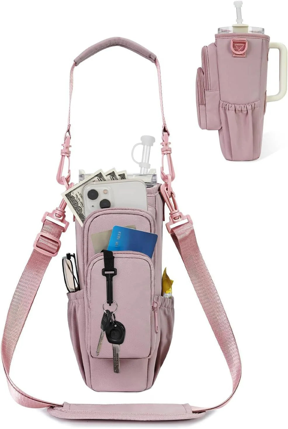 Adjustable Shoulder Bag With Thermos Mug Holder for 40oz