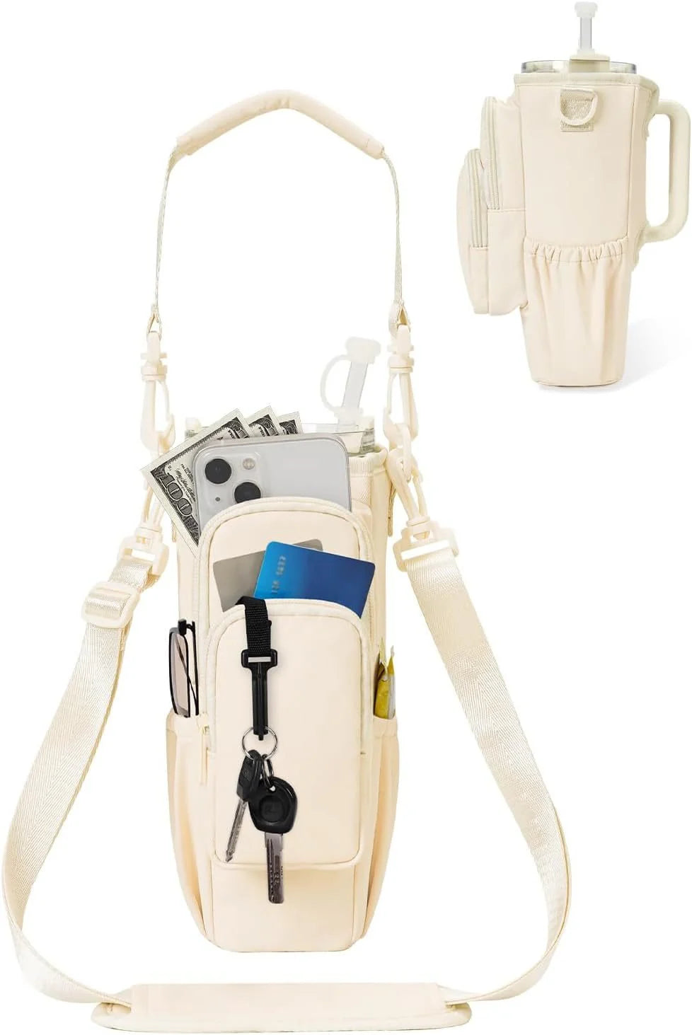 Adjustable Shoulder Bag With Thermos Mug Holder for 40oz