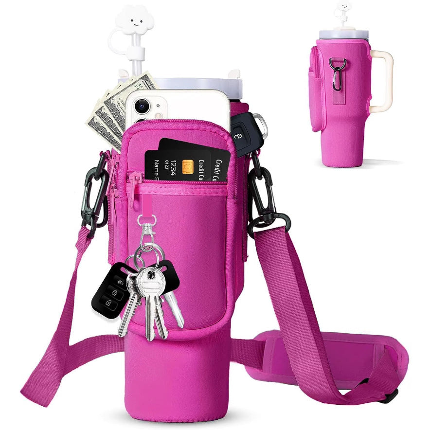 Adjustable Shoulder Bag With Thermos Mug Holder for 40oz