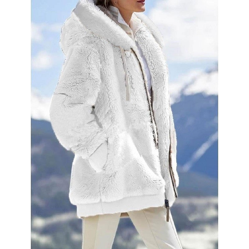 🧥56 % REA NU! 🔥Dammfleecejacka med sherpa-foder – justerbar huva, dold ficka, elegant vinterlook 🧥