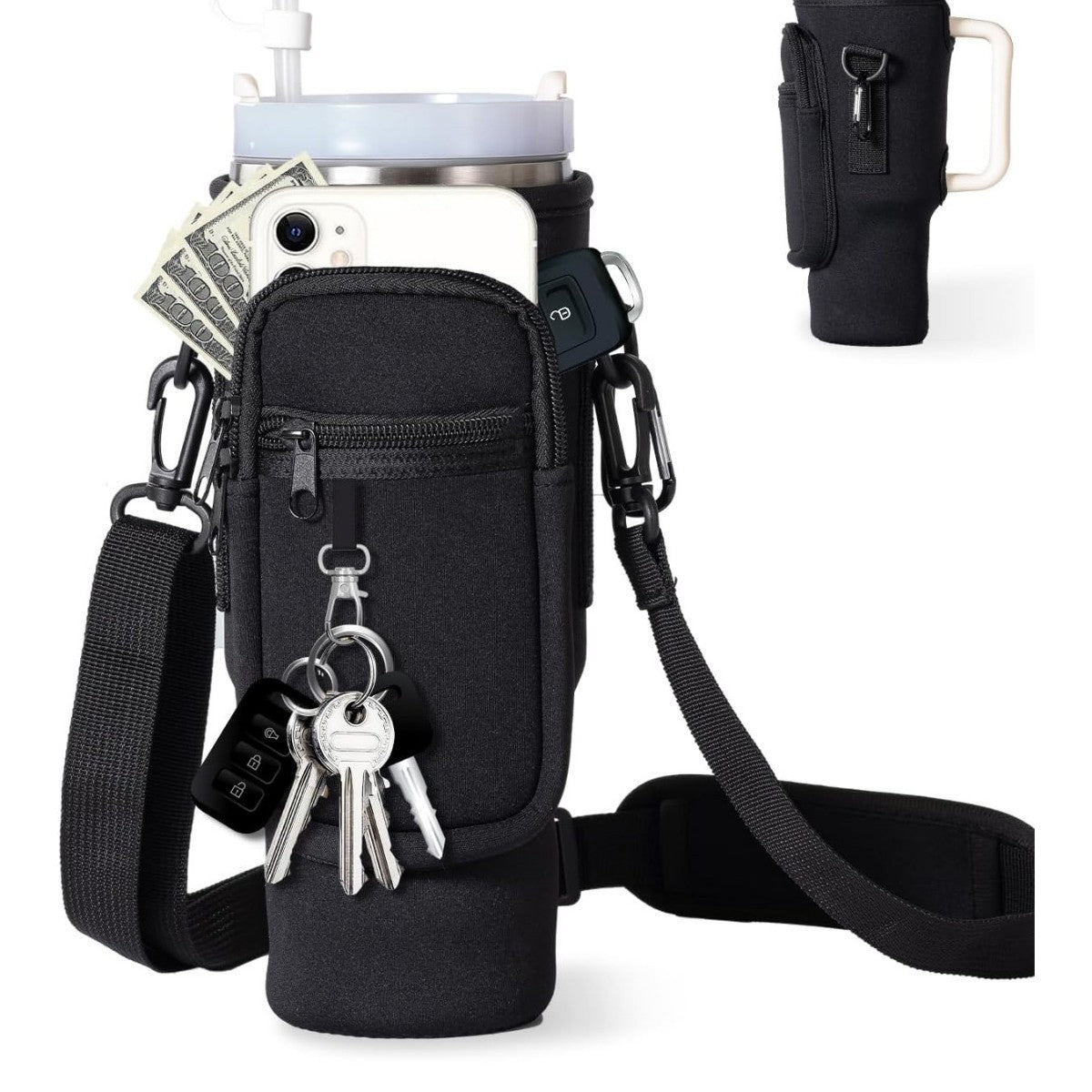 Adjustable Shoulder Bag With Thermos Mug Holder for 40oz