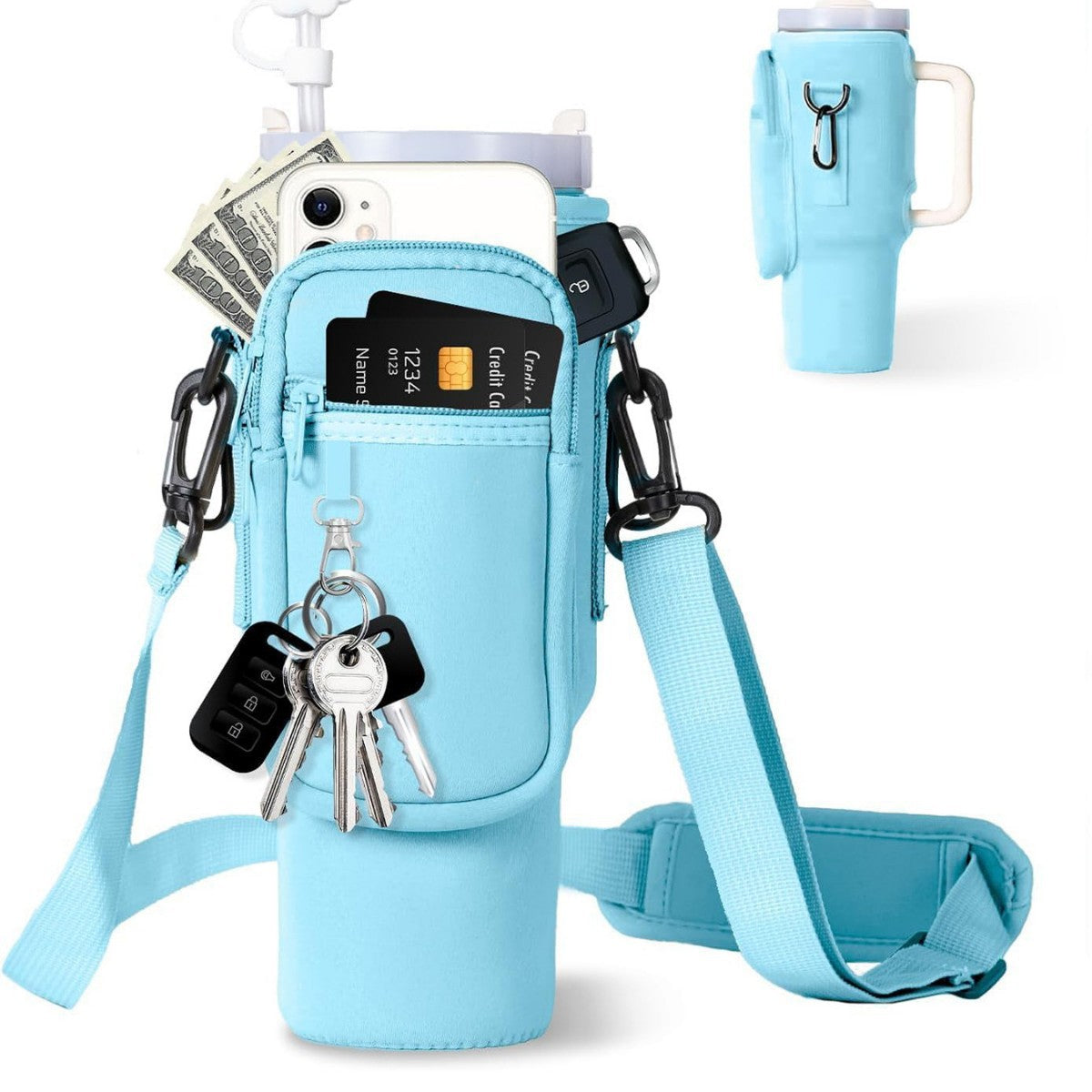Adjustable Shoulder Bag With Thermos Mug Holder for 40oz
