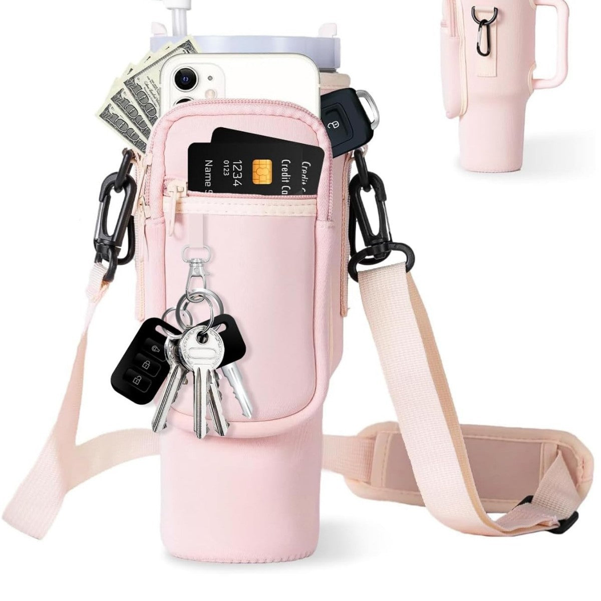 Adjustable Shoulder Bag With Thermos Mug Holder for 40oz