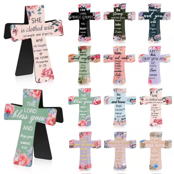 📖 16-pack Magnetiska Korsbokmärken ✝️ | Bibelvers & Blommor | Perfekt Gåva