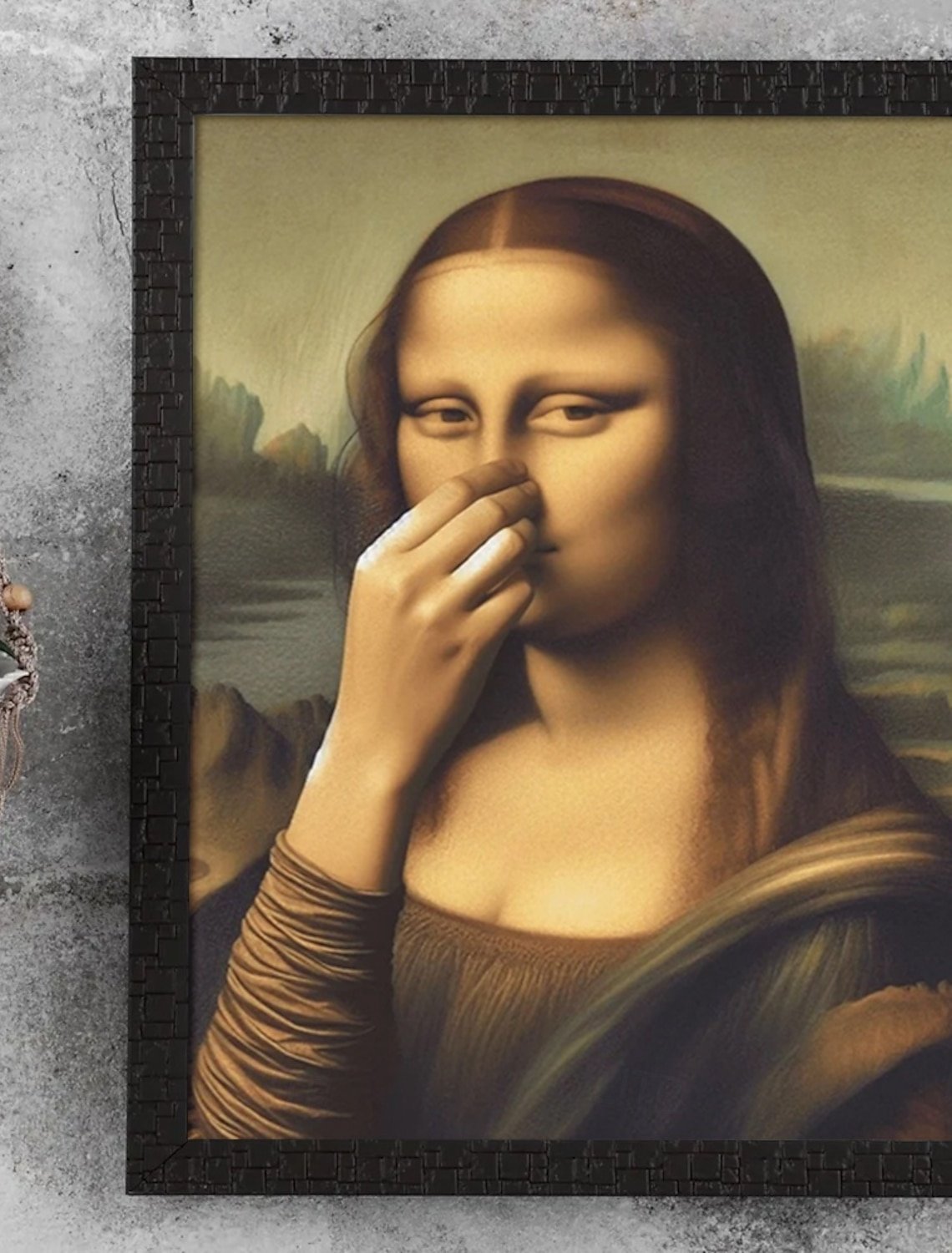 Imitatie Mona Lisa kunstdecoratie, grappige vintage toilet humor kamerdecoratie