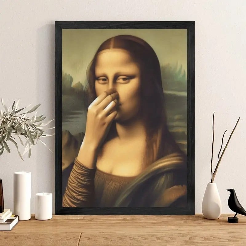 Imitatie Mona Lisa kunstdecoratie, grappige vintage toilet humor kamerdecoratie