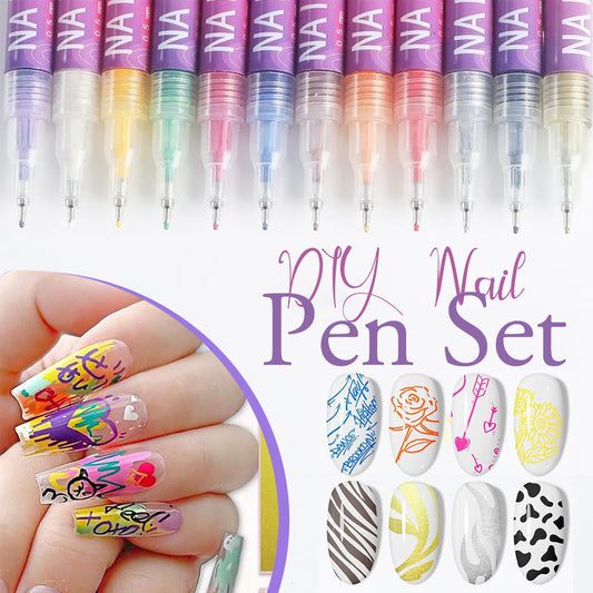🎁Rea 50 % rabatt⏳Set med 12 nagelpennor i olika färger