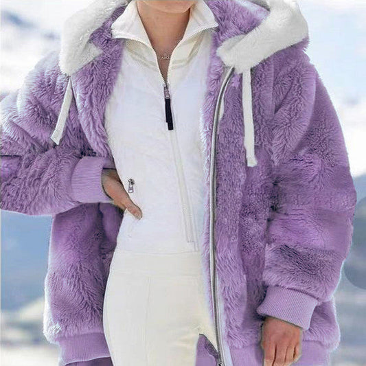 🧥56 % REA NU! 🔥Dammfleecejacka med sherpa-foder – justerbar huva, dold ficka, elegant vinterlook 🧥