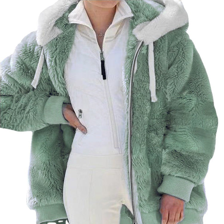 🧥56 % REA NU! 🔥Dammfleecejacka med sherpa-foder – justerbar huva, dold ficka, elegant vinterlook 🧥