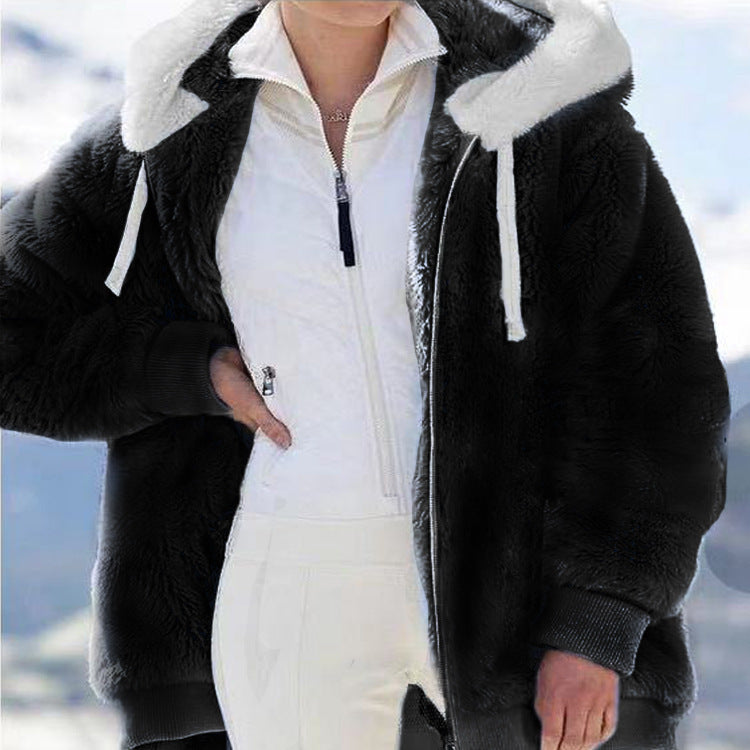 🧥56 % REA NU! 🔥Dammfleecejacka med sherpa-foder – justerbar huva, dold ficka, elegant vinterlook 🧥