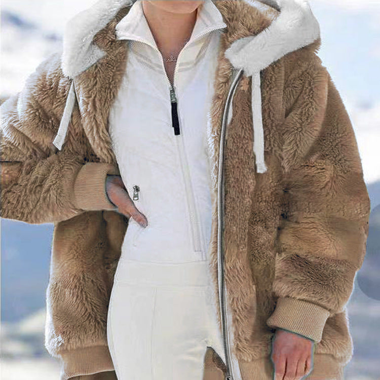 🧥56 % REA NU! 🔥Dammfleecejacka med sherpa-foder – justerbar huva, dold ficka, elegant vinterlook 🧥