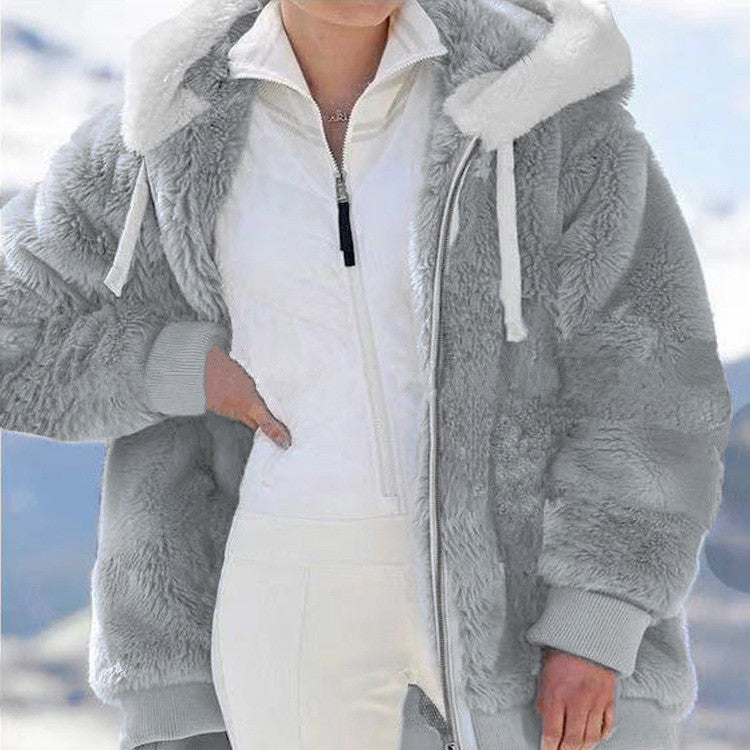 🧥56 % REA NU! 🔥Dammfleecejacka med sherpa-foder – justerbar huva, dold ficka, elegant vinterlook 🧥