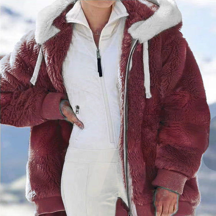 🧥56 % REA NU! 🔥Dammfleecejacka med sherpa-foder – justerbar huva, dold ficka, elegant vinterlook 🧥