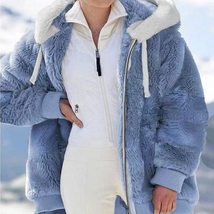 🧥56 % REA NU! 🔥Dammfleecejacka med sherpa-foder – justerbar huva, dold ficka, elegant vinterlook 🧥